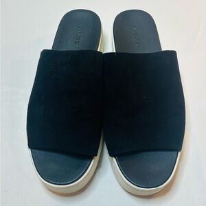 Vince Black Suede Slide Sandals with Cream Sole